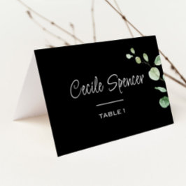 Tarjeta De Asiento Boda negro clásico de eucalipto Minimalista