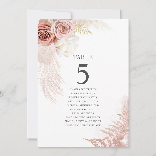 Tarjeta de asiento Boda número 5 de la tabla de gr (Anverso)