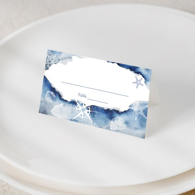 Tarjeta De Asiento Boda o Despedida de Soltera Acuarela Náutica (Nautical inspired navy blue and white place cards)