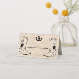 Tarjeta De Asiento Boda occidental Cowboy bota madera marrón rusa