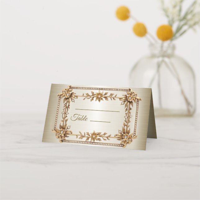 Tarjeta De Asiento Boda Ornate Rectangle Dimond Flowiny (Anverso)