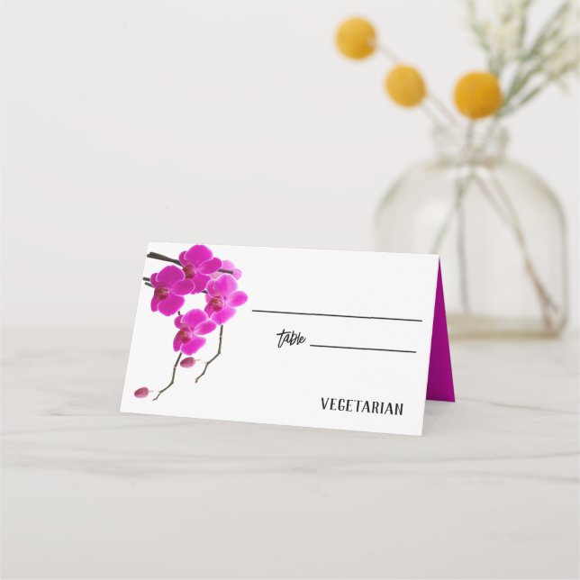 Tarjeta De Asiento Boda Orquídea Rosa Elección de Comida (Anverso)