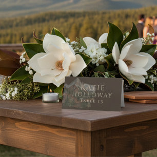Tarjeta De Asiento Boda Paisaje Montañoso Acuarela Rústica