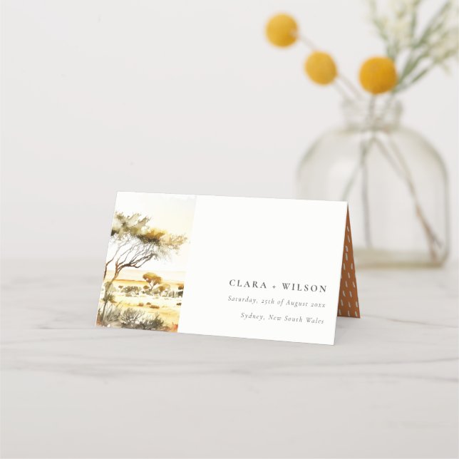 Tarjeta De Asiento Boda paisajista africano de acuarela de tierra apa (Anverso)