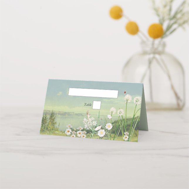 Tarjeta De Asiento Boda paisajista de la montaña de flores silvestres (Anverso)