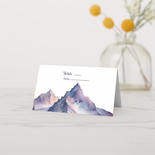 Tarjeta De Asiento Boda paisajístico de montañas cubiertas de nieve (Anverso)