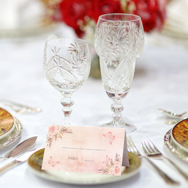 Tarjeta De Asiento Boda pampas hierba rosa mariposa (Subido por el creador)
