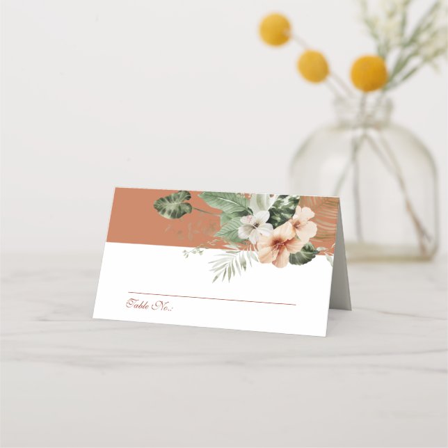Tarjeta De Asiento Boda pastel de hibiscus boho (Anverso)