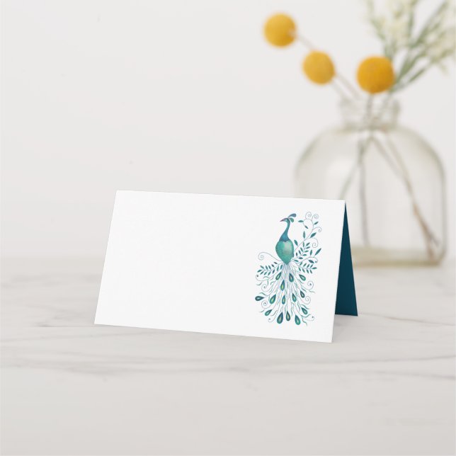 Tarjeta De Asiento Boda Peacock Place Name Place Card (Anverso)
