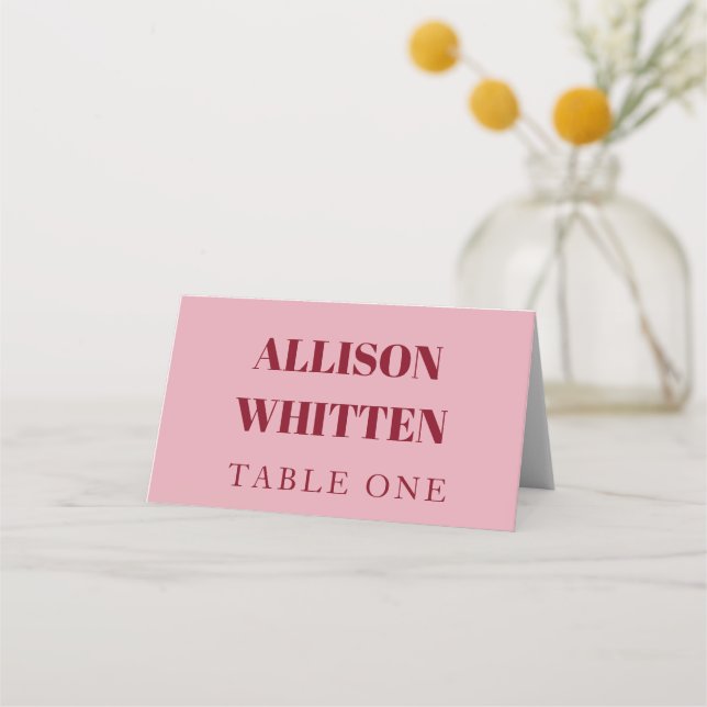 Tarjeta De Asiento Boda personalizada manuscrita rosa y roja (Anverso)