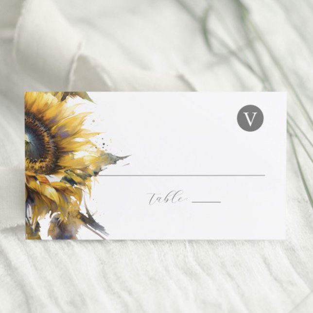 Tarjeta De Asiento Boda Place Cards Rustic Sunflowers (Sunflower wedding theme place cards with meal choice by Victoria Grigaliunas of Do Tell A Belle)