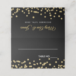 Tarjeta De Asiento Boda Placecards Gold Faux Purpurina Confetti Blac