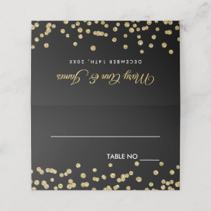 Tarjeta De Asiento Boda Placecards Gold Faux Purpurina Confetti Blac
