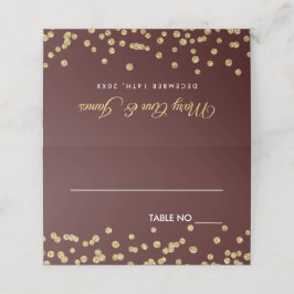 Tarjeta De Asiento Boda Placecards Gold Purpurina Confetti Marsala