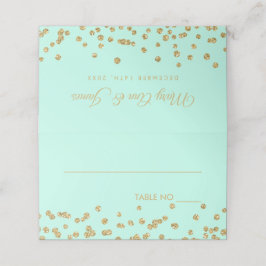 Tarjeta De Asiento Boda Placecards Gold Purpurina Confetti Mint