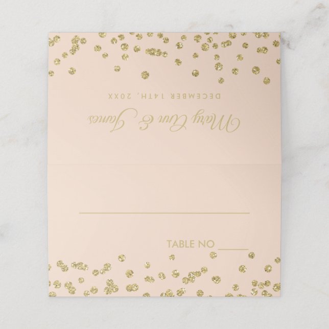 Tarjeta De Asiento Boda Placecards Gold Purpurina Confetti Rubor (Exterior desplegado)