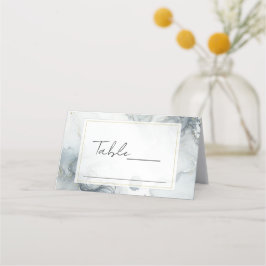 Tarjeta De Asiento Boda playera acuarela gris azul y dorado