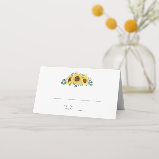 Tarjeta De Asiento Boda plegado de eucalipto de girasol ruso (Anverso)