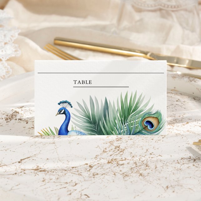 Tarjeta De Asiento Boda Pluma de Pavo Real Indio Tropical (Subido por el creador)