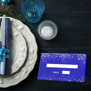 Tarjeta De Asiento Boda purpurina de plata azul real brilla