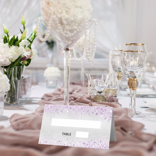 Tarjeta De Asiento Boda purpurina violeta plateada (Subido por el creador)