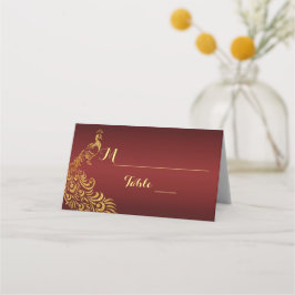 Tarjeta De Asiento Boda Real Burgundy Gold Peacock