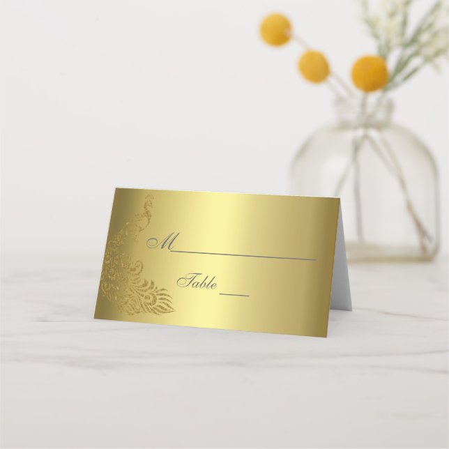 Tarjeta De Asiento Boda Real Gold Abstract Peacock (Anverso)
