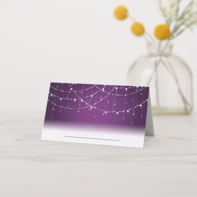 Tarjeta De Asiento Boda Real Purple String Lights (Anverso)