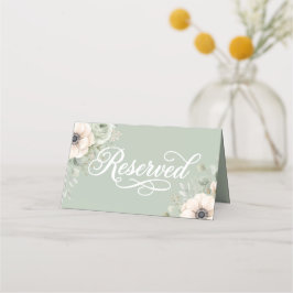 Tarjeta De Asiento Boda Reservada Floral Verde Salvia Anemone
