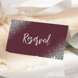 Tarjeta De Asiento Boda Reservada Glitter Burgundy Oscuro Plata