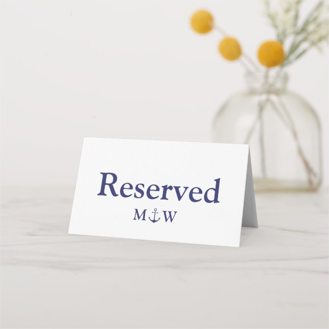 Tarjeta De Asiento Boda reservado azul marino de ancla náutica (Anverso)