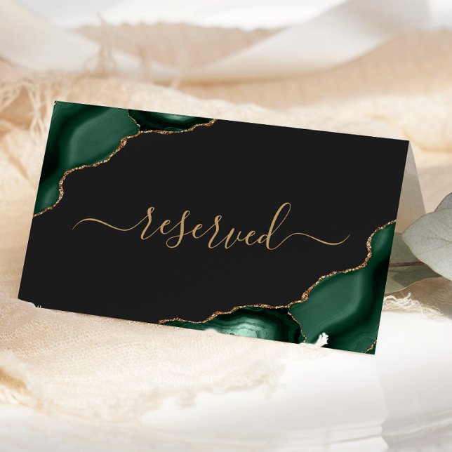 Tarjeta De Asiento Boda Reservado de la Modern Emerald Green Gold Aga (Subido por el creador)