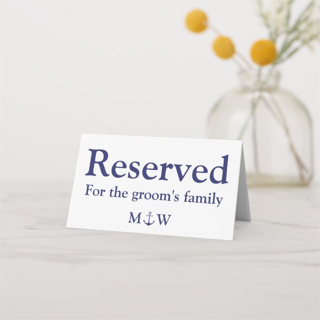 Tarjeta De Asiento Boda reservado de personalizado azul marino de anc (Anverso)