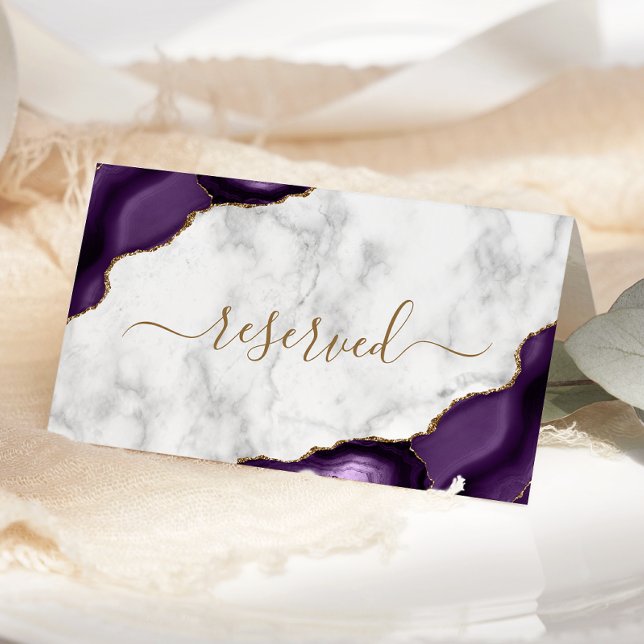 Tarjeta De Asiento Boda Reservado Purple Gold Agate Marble (Subido por el creador)