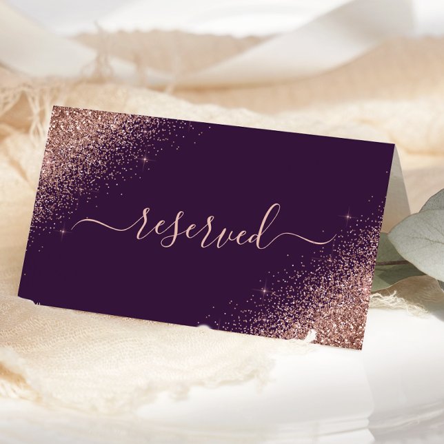 Tarjeta De Asiento Boda Reservado Purpurina Rosa Oro Púrpura Oscuro (Subido por el creador)
