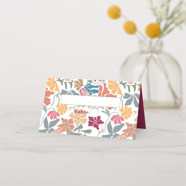 Tarjeta De Asiento Boda Retro de Época Media Floral Boho Chic (Anverso)