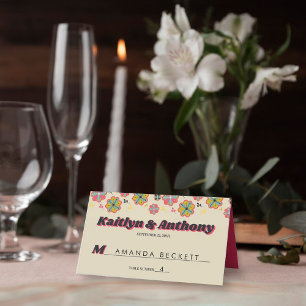 Tarjeta De Asiento Boda Retro Groovy de Flower Power 70
