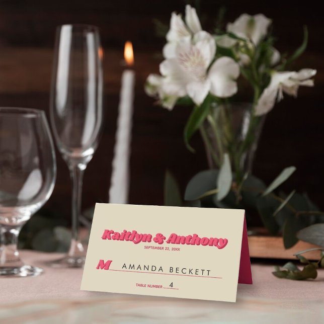 Tarjeta De Asiento boda Retro Groovy Viva Magenta de los años 70 (Subido por el creador)