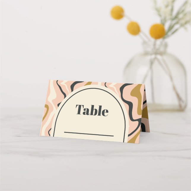 Tarjeta De Asiento Boda Retro Swirl Arch Pink Black Gold Cream (Anverso)