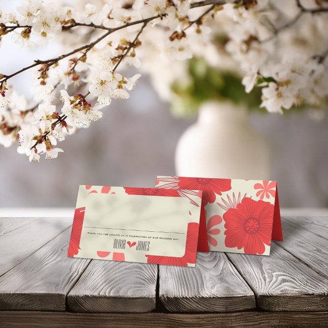 Tarjeta De Asiento Boda Romántico de Floral Roja (Subido por el creador)