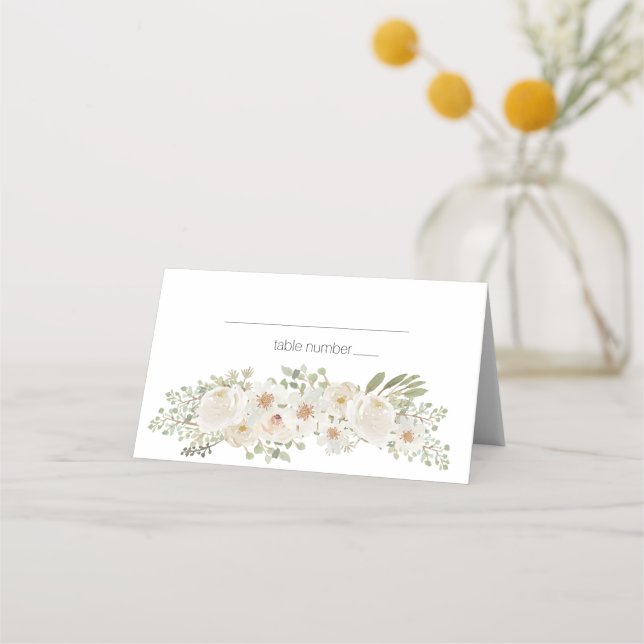 Tarjeta De Asiento Boda romántico elegante floral blanco (Anverso)