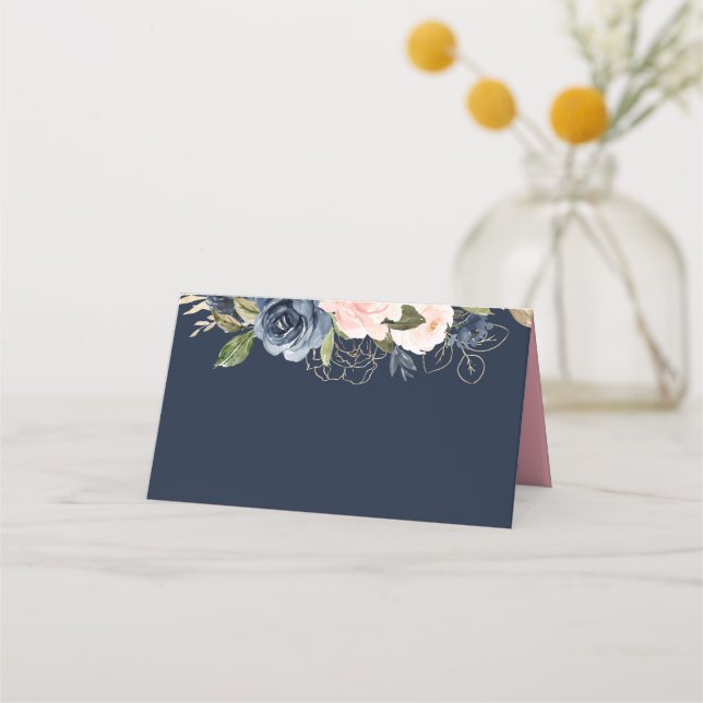 Tarjeta De Asiento Boda rosa de la marina y la flor (Anverso)