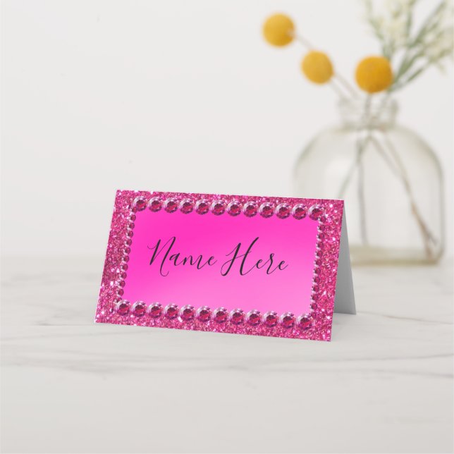 Tarjeta De Asiento Boda Rosa Glitterr (Anverso)