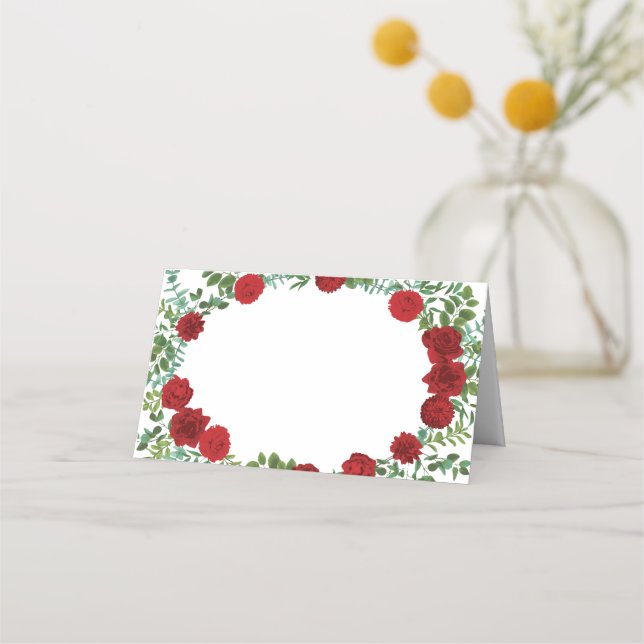 Tarjeta De Asiento Boda Rosa Rojo Elegante Clásico (Anverso)