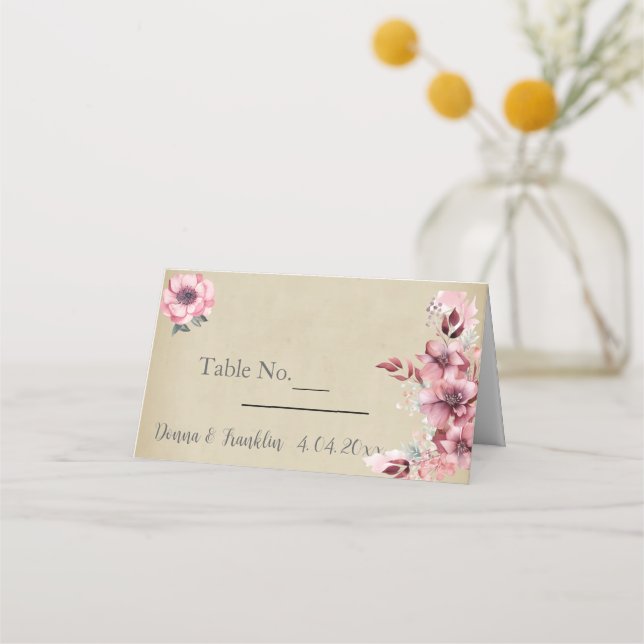 Tarjeta De Asiento Boda rosa rosado moderno y polvoriento (Anverso)