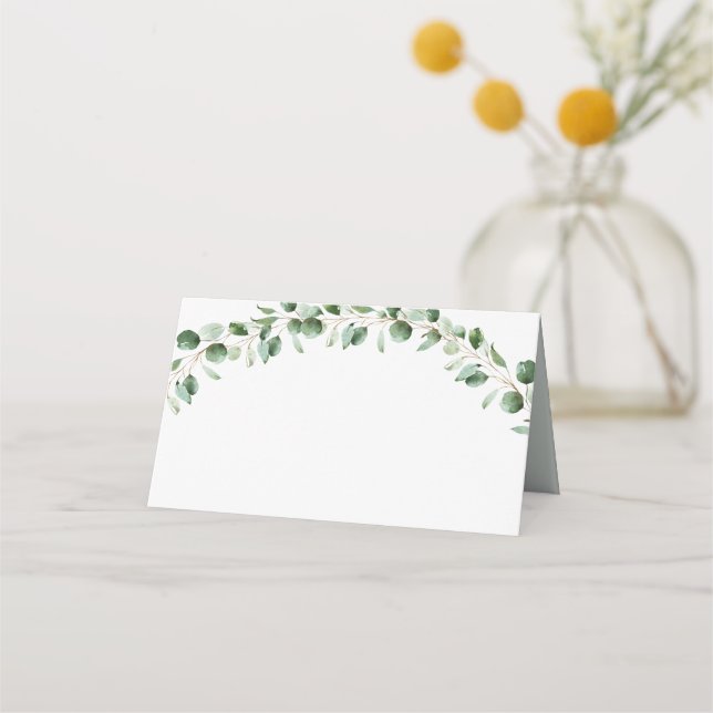 Tarjeta De Asiento Boda ruidoso de eucalipto verde blanco doblado (Anverso)