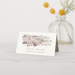 Tarjeta De Asiento Boda Rust Brown Winery Sketch