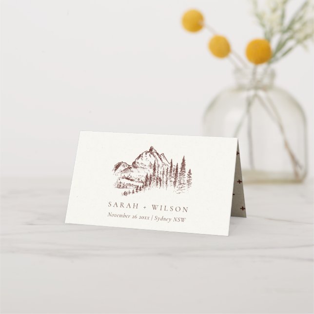 Tarjeta De Asiento Boda Rust Pine Woods de Sketch (Anverso)