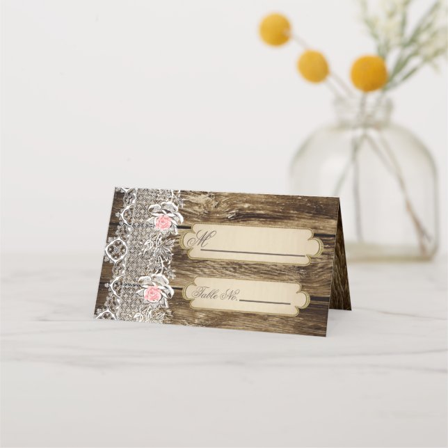 Tarjeta De Asiento Boda Rustic Barn Wood & Lace (Anverso)