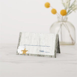Tarjeta De Asiento Boda Rustic Beach Driftwood Sand Dollar